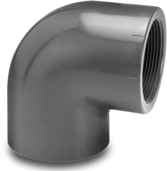 VDL Winkel 90° PVC-U 16 mm x 3/8" Klebemuffe x Innengewinde 10bar Grau